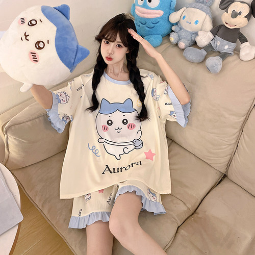 2026新款卡通甜美睡衣夏天女云朵棉短袖小众荷叶边小清新公主套装