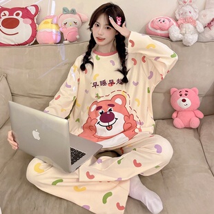 2025年睡衣女春秋新款长袖纯棉套装秋冬季宽松可爱甜美睡衣家居服