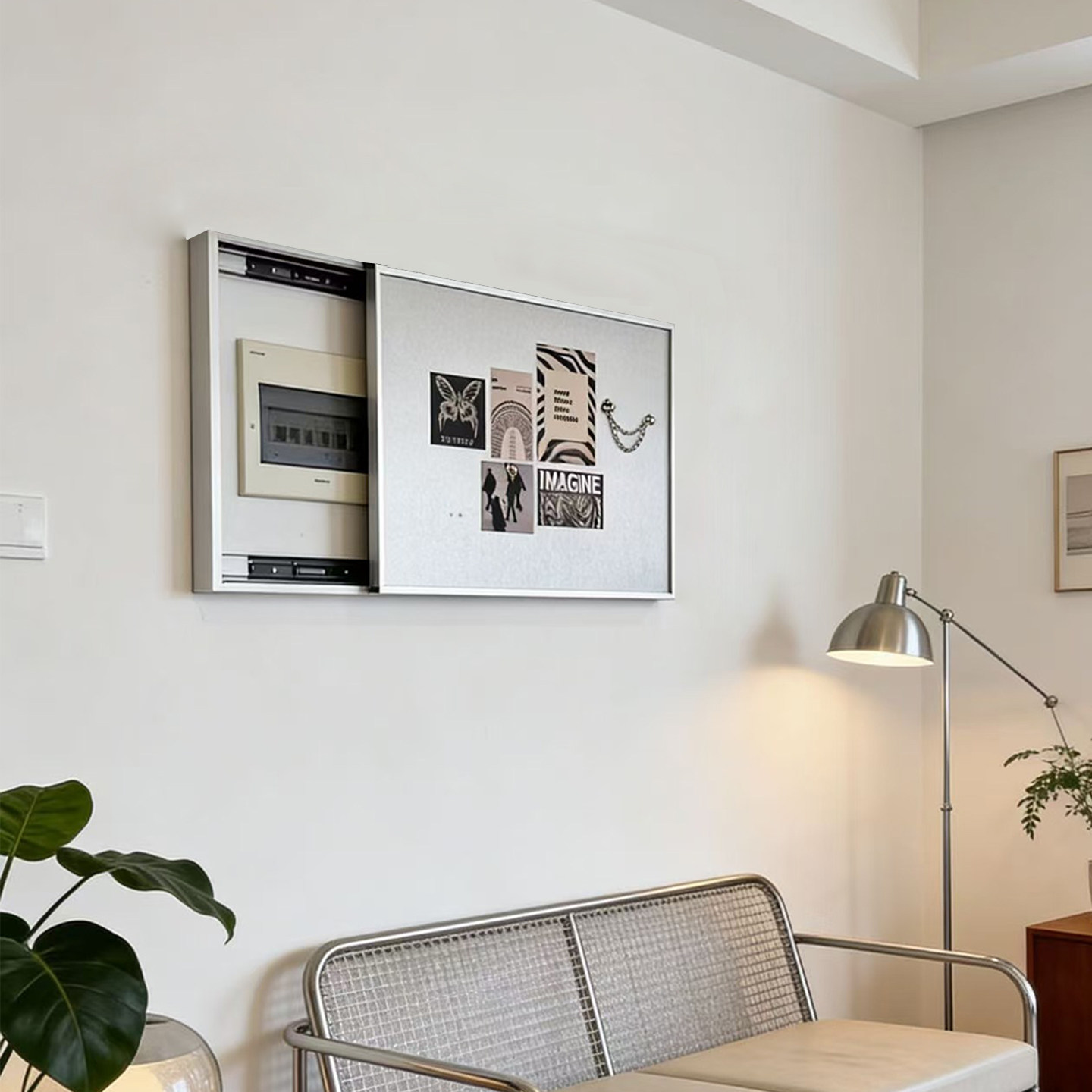 拉丝银铝合金磁吸电表箱遮挡画