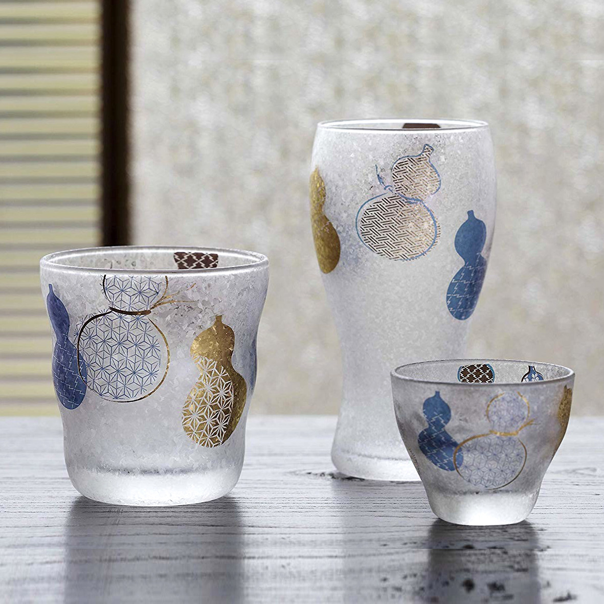 日本原装进口石塚津轻新品樱花葫芦玻璃杯子茶杯水杯男士啤酒对杯