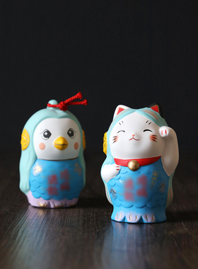 日本进口药师窑招财猫桌面摆件