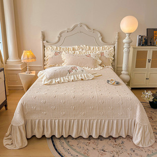 A类母婴级冬季双面加厚夹棉牛奶珊瑚绒床盖四件套蕾丝边床裙床罩4