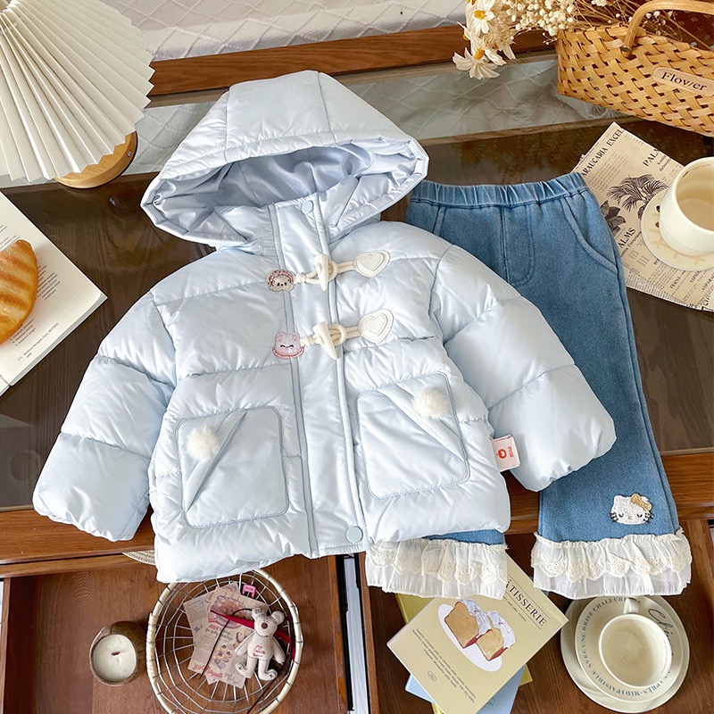 女童韩版羽绒服2025冬季新洋气连帽中长款保暖外套kc