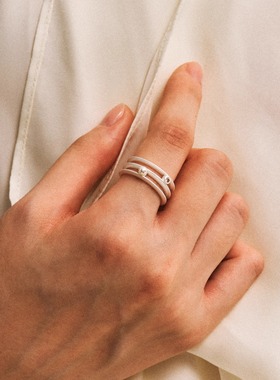 MOIAUSSI 方线钻珠戒指 轻奢简约高级感小众原创设计女纯银不规则