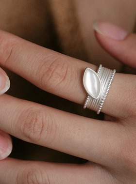 MOIAUSSI 月桂白贝母戒指 轻奢复古原创小众设计师女纯银高级感