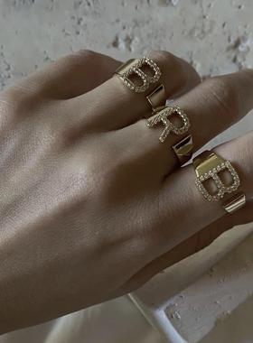 女黄铜镀金法式小众字母戒指