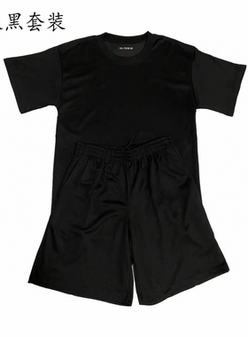 光板无标体能圆领衫T恤藏青黑色白色夏短袖棉涤速干透气运动男