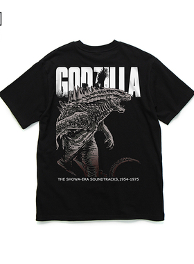 复古潮男女同款短袖Godzilla哥斯拉印花圆领纯棉重磅t恤