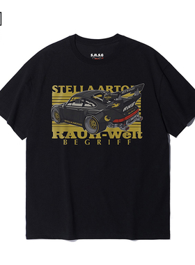 保时捷短袖衫 RWB911改装车文化赛车男士休闲重磅纯棉宽松男T恤