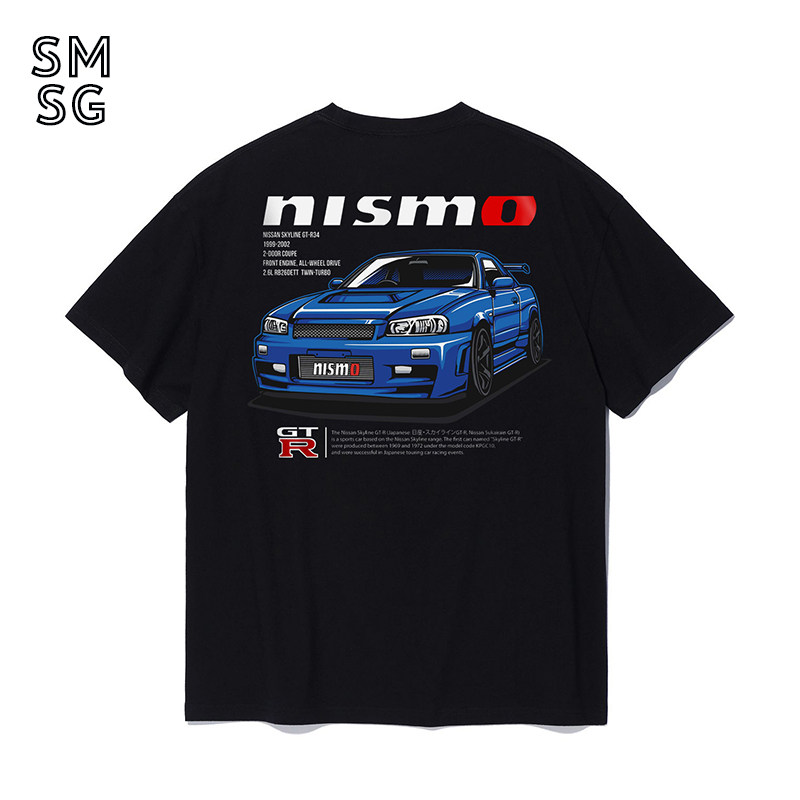 日产SKYLINE短袖 尼桑天际线GTR34赛车汽车文化 重磅纯棉T恤男