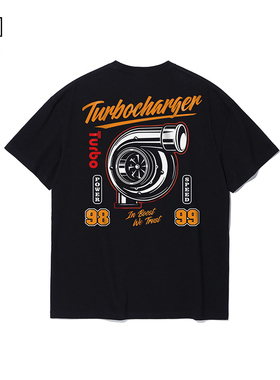 改装车系列短袖上衣涡轮增压turbo印花半袖纯棉潮流宽松t恤男