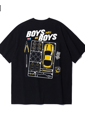 日本JDM风格改装车汽车模型零件印花T恤 重磅纯棉圆领宽松短袖男