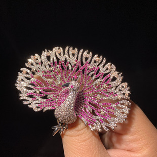 夸张孔雀胸针镂空渐变轻奢华烟花微镶锆石衣服配饰优雅胸花 个性