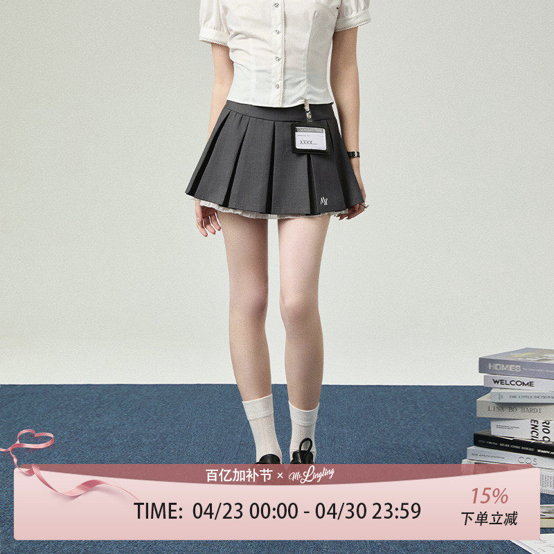 花铃太太a字裙jk百褶裙花边箱褶裙女士新款学院风制服显瘦半身裙