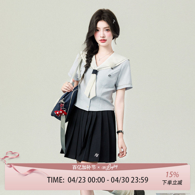 花铃太太jk制服名古女高水手领短袖衬衫女校供感浅蓝色学院风套装