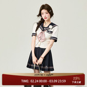 衬衫 花铃太太夏季 女短袖 服套装 水手领上衣jk制服学院风原创正版