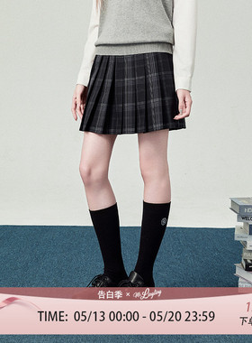 花铃太太jk短裙渊黑色小格子裙女学院风百褶高腰显瘦春夏半身裙子