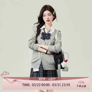 上衣女薄款 长袖 外套春季 花铃太太原创jk学院风毛衣浅灰色针织开衫