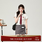 修身 花铃太太夏季 收腰上衣毕业穿搭 女短袖 新款 短款 韩系校服jk衬衫