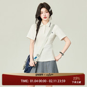 学院风套装 花铃太太若草夏款 收腰polo领透气棉衬衫 女jk原创T校供