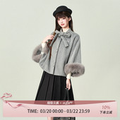 花铃太太jk灰色日系毛茸茸斗篷外套女春季 小个子气质高级千金大衣