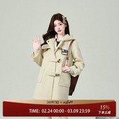 花铃太太jk校供感学院风牛角扣夹棉大衣女秋冬款 高级感毛呢子外套