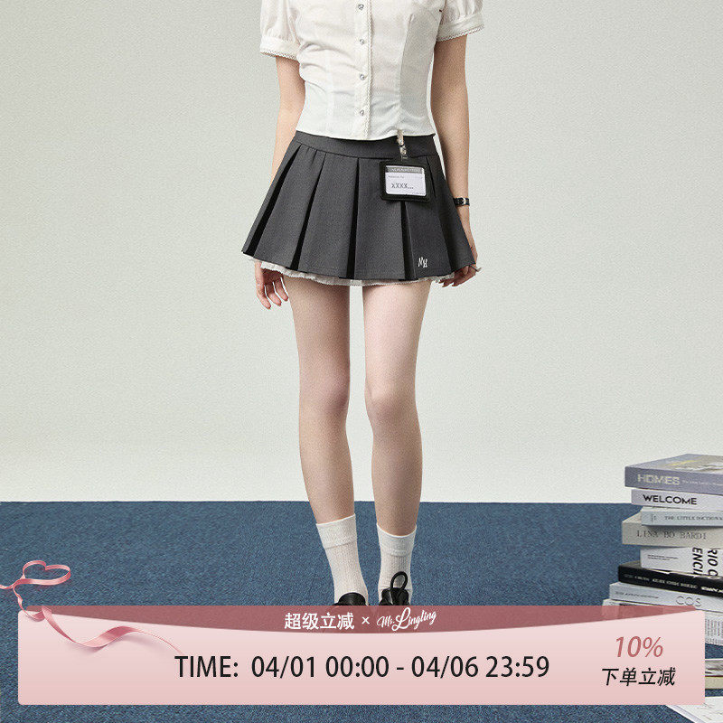 花铃太太a字裙jk百褶裙花边箱褶裙女士新款学院风制服显瘦半身裙