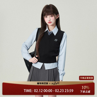 花铃太太原创jk制服清谭大韩式制服深蓝色长袖衬衫女款学院风上衣