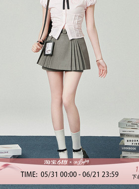 花铃太太学院风制服a字半裙灰色百褶短裙半身裙女生春季韩式套装