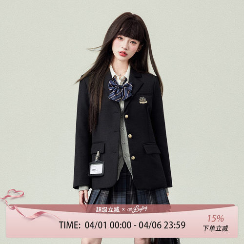 长袖徽章西装花铃太太学院风