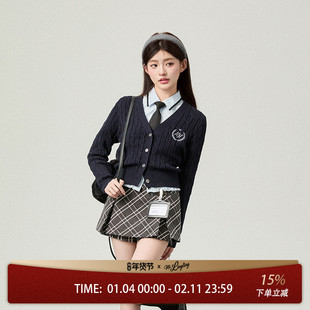 花铃太太新款学院风jk针织开衫2026早春女收腰麻花开衫外套