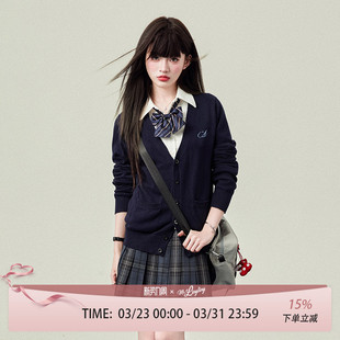 上衣女薄款 长袖 绀色外套春季 花铃太太原创jk学院风毛衣针织开衫