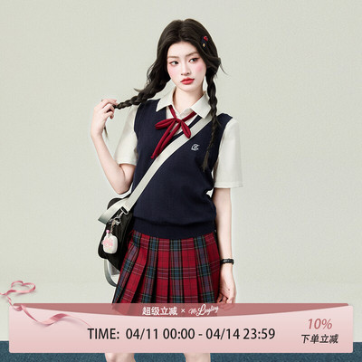 花铃太太原创日系春季jk格裙赤羽红色格子短裙学院风校供感半身裙