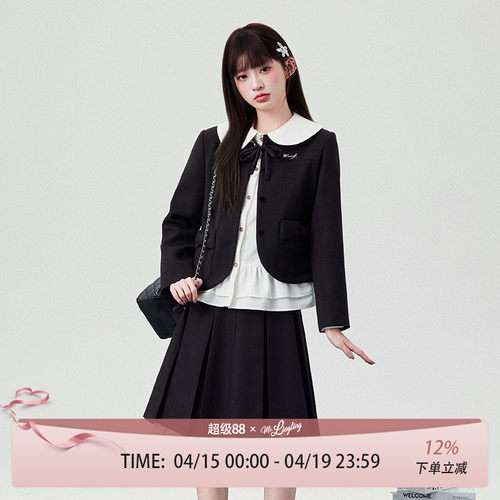 花铃太太jk新款格雷系学院少女感蝴蝶结jk制服黑色韩系西装韩套装