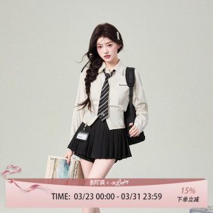 收腰白色衬衣甜美上衣春秋季 花铃太太新款 女修身 衬衫 内搭 学姐长袖