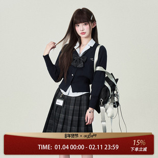 花铃太太jk学院风制服套装女学姐开衫绀色女2026年收腰针织衬衫