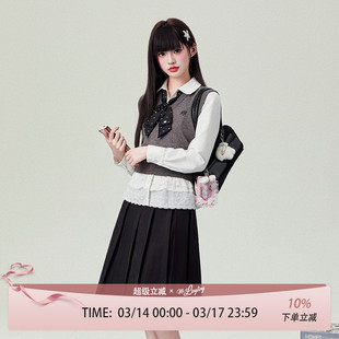 花铃太太学院风灰色内搭针织马甲女校供感百搭春季格雷系毛衣背心