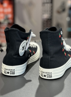 匡威Converse新款女子黑色高帮刺绣经典轻便透气帆布板鞋A08142c