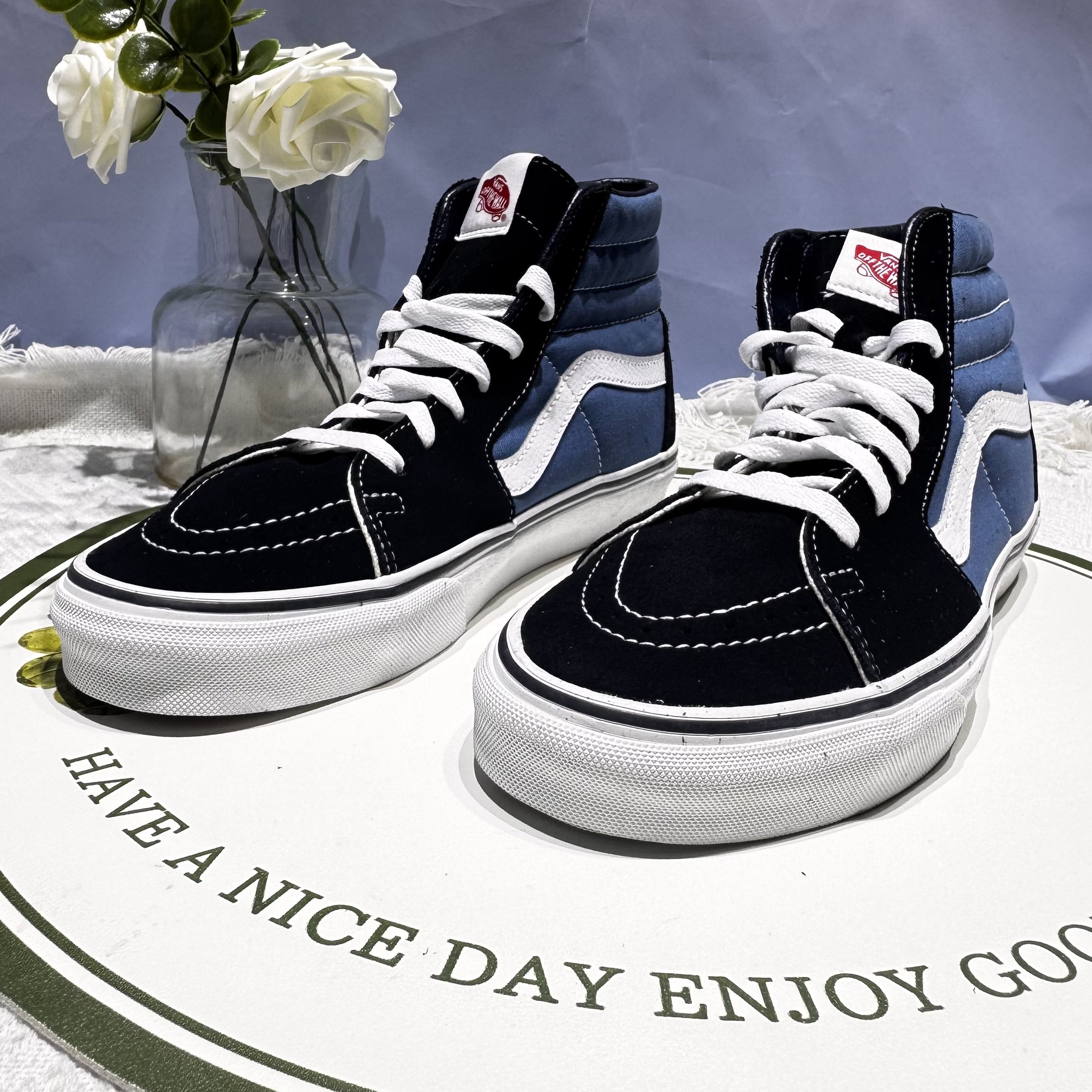 Vans Sk8-hi黑蓝拼接嘻哈街头男女同款高帮帆布板鞋子VN000D5INVY
