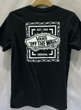 Vans 黑色运动时尚休闲百搭印花图案男女同款短袖T恤VN0A7PYNBLK