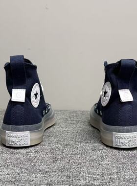 匡威All Star蓝白色透明水晶底男女同款高帮休闲帆布鞋 A02809C