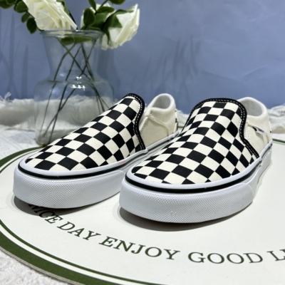 Vans Slip-on Asher经典黑白棋盘格女款一脚蹬板鞋子VN000VOSAPK