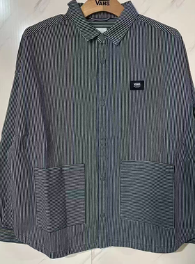 VANS春秋季蓝色条纹百搭舒适情侣款休闲翻领衬衫外套VN000QM5FAM