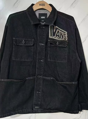VANS春秋季深灰字母百搭舒适情侣款休闲翻领牛仔外套VN000W54Q47