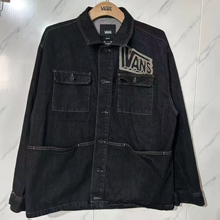 VANS春秋季深灰字母百搭舒适情侣款休闲翻领牛仔外套VN000W54Q47