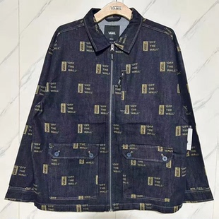 VANS春秋季蓝色满印经典百搭舒适情侣款休闲翻领外套VN000GXKCRE