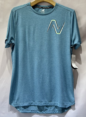 New Balance运动休闲透气网眼男款蓝色跑步健身短袖T恤AMT21277