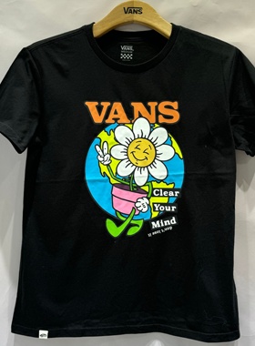 Vans 阳光开朗太阳花纯黑色潮流百搭男女同款短袖T恤VN0A7Q25BLK