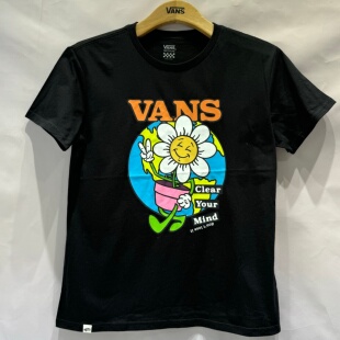 T恤VN0A7Q25BLK 短袖 Vans 阳光开朗太阳花纯黑色潮流百搭男女同款