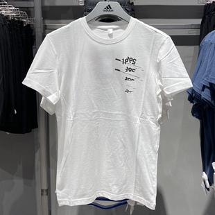 Reebok/锐步夏季新款男子复古透气白色印花运动休闲T恤短袖FJ4637